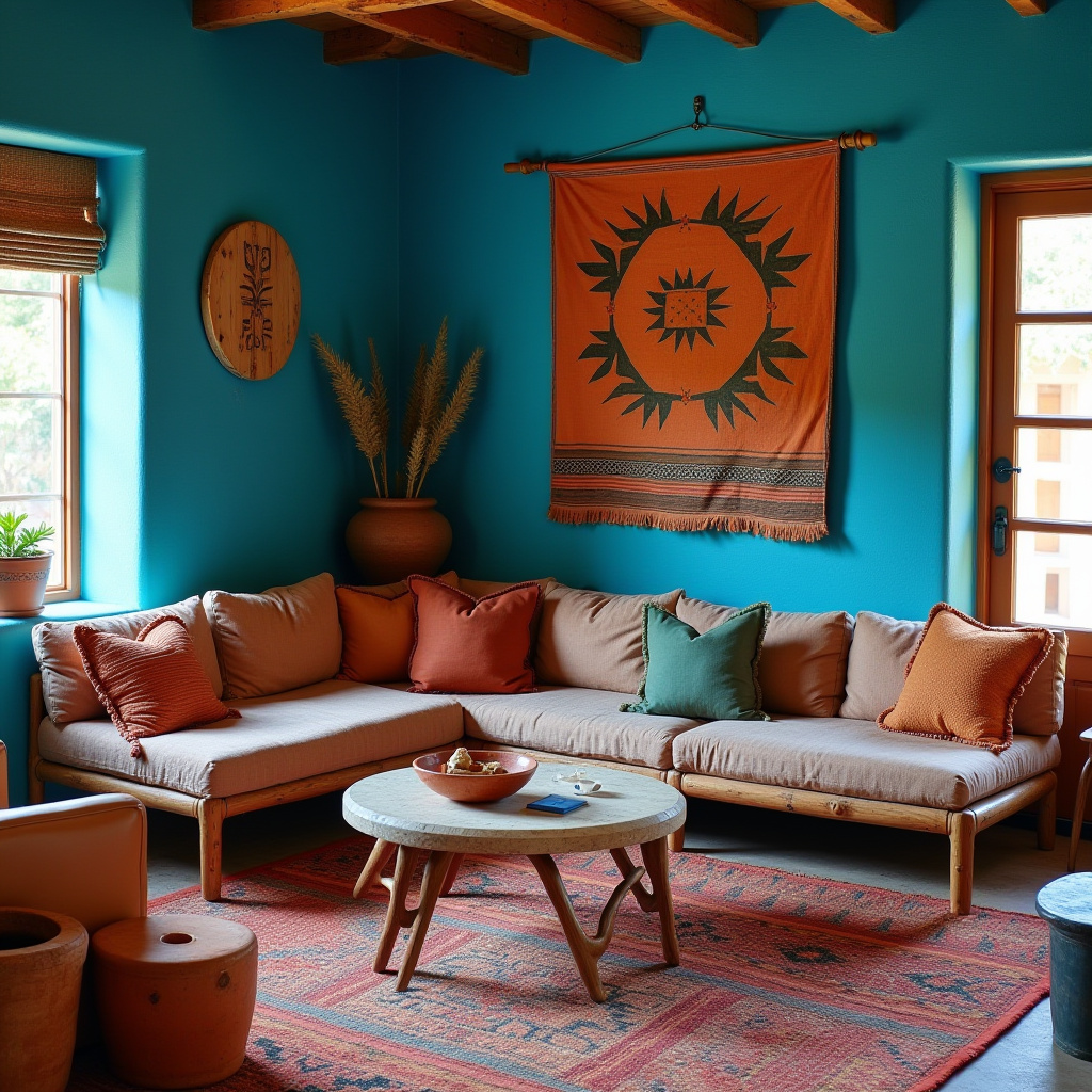 blue and terracotta living room 32