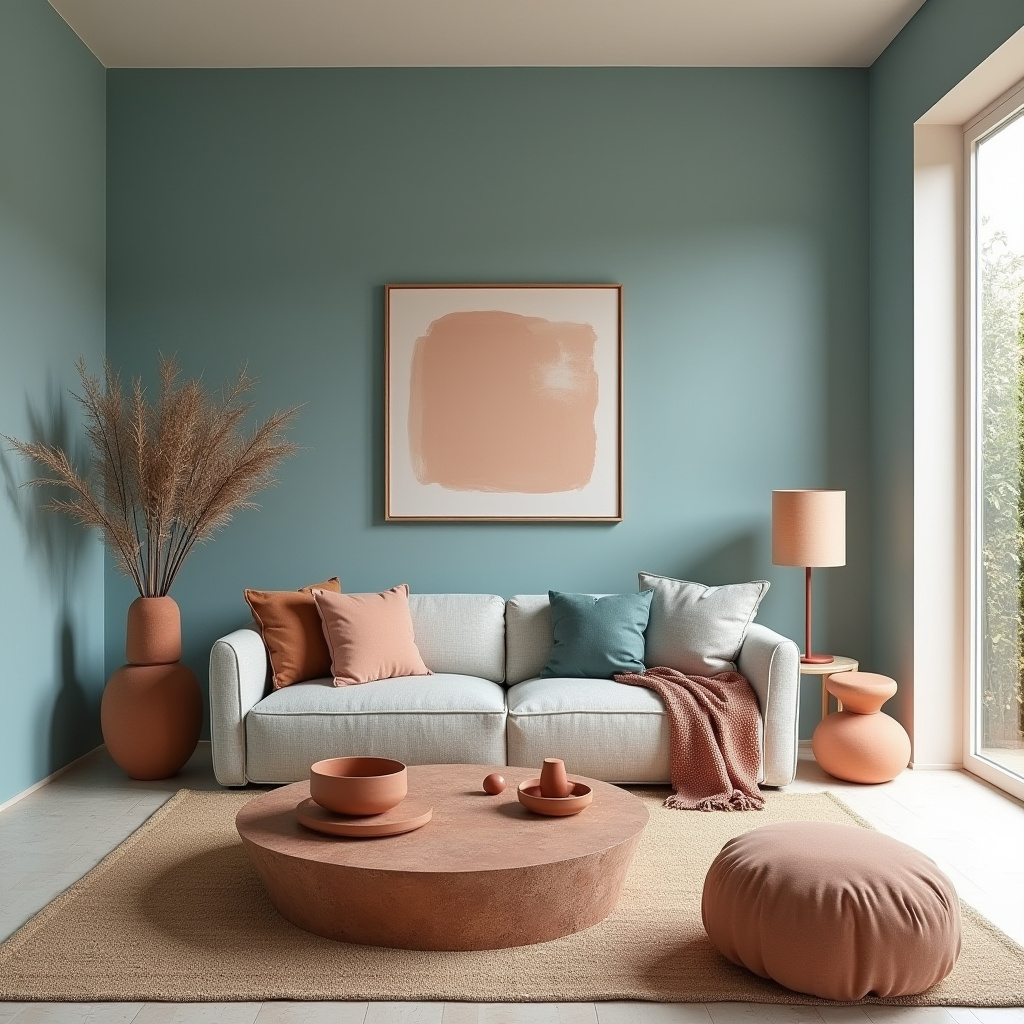 blue and terracotta living room 35