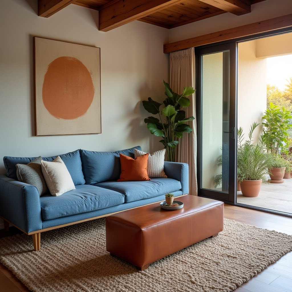 blue and terracotta living room 37