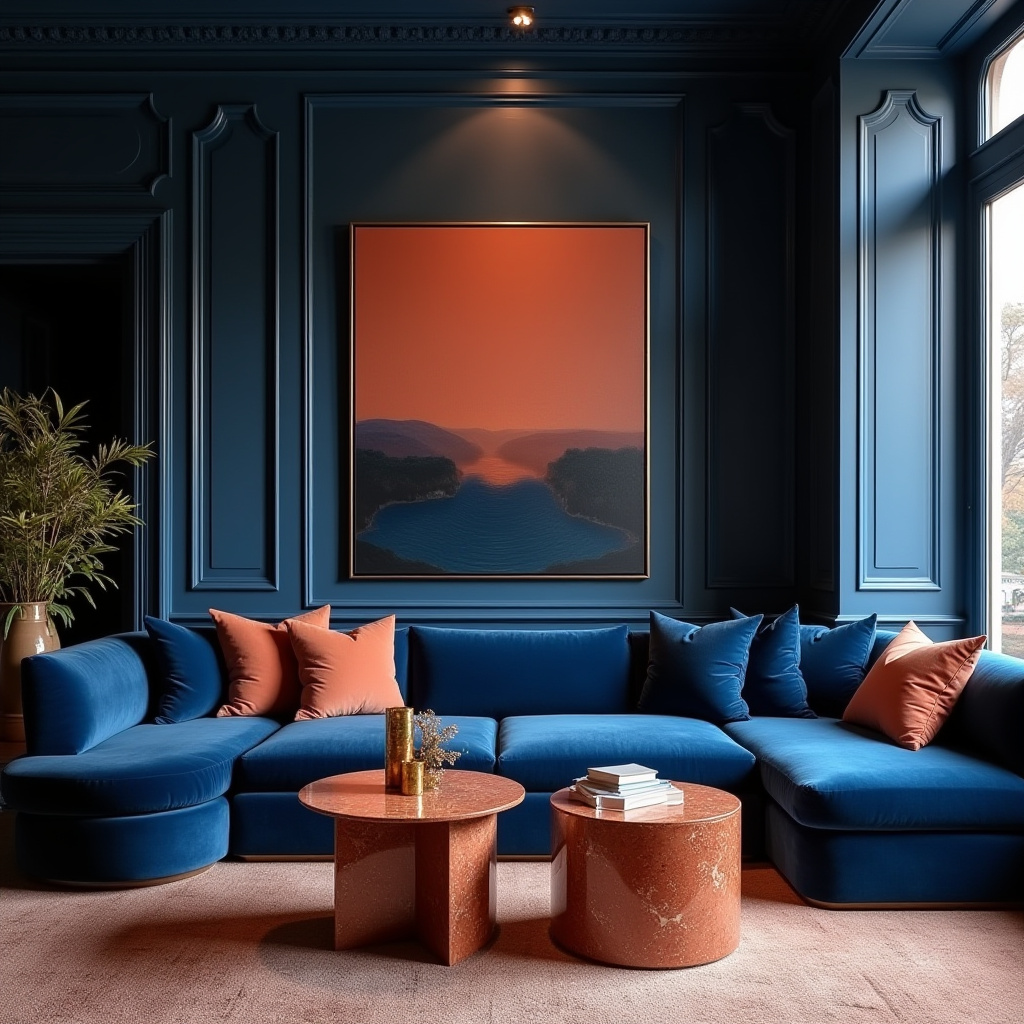 blue and terracotta living room 39