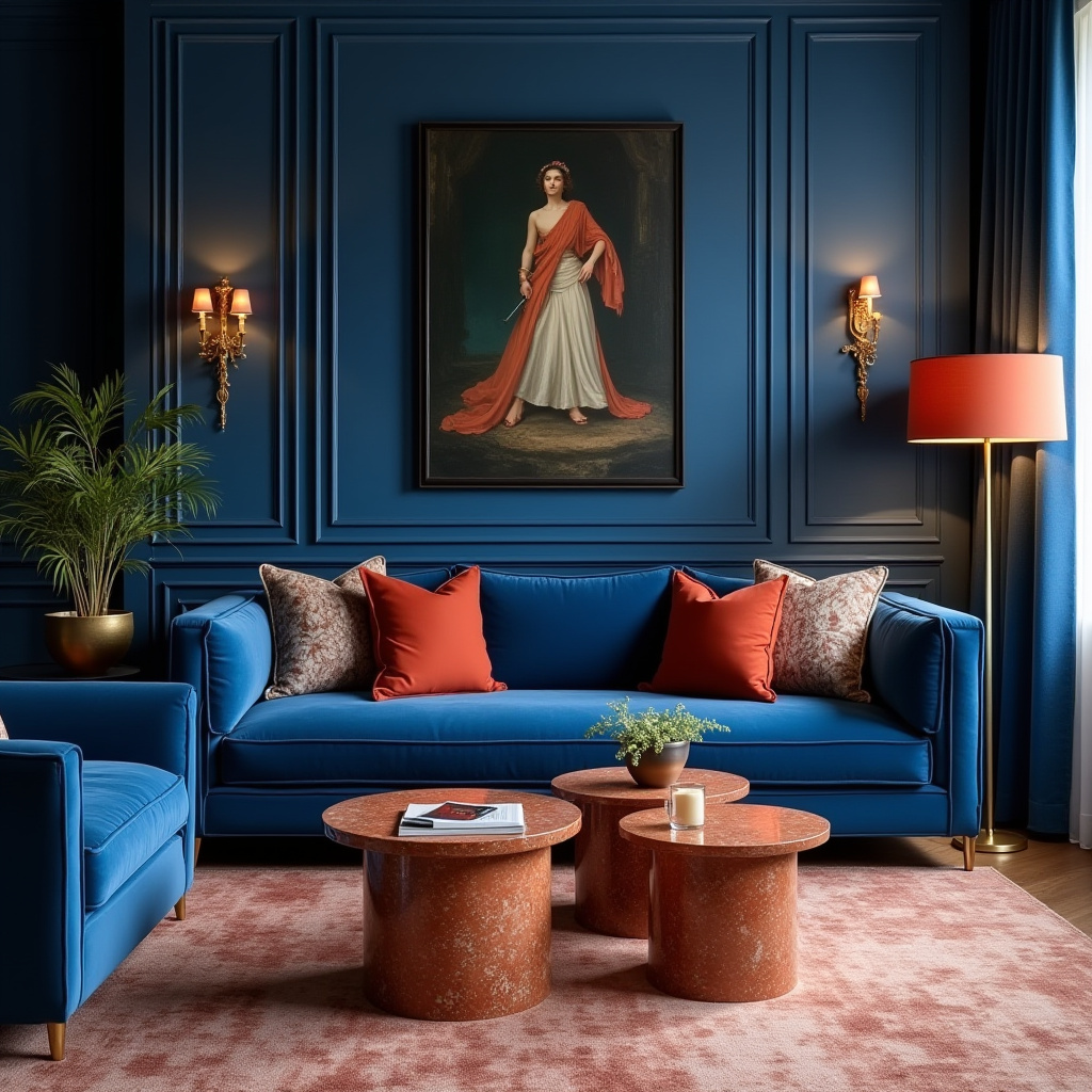 blue and terracotta living room 40