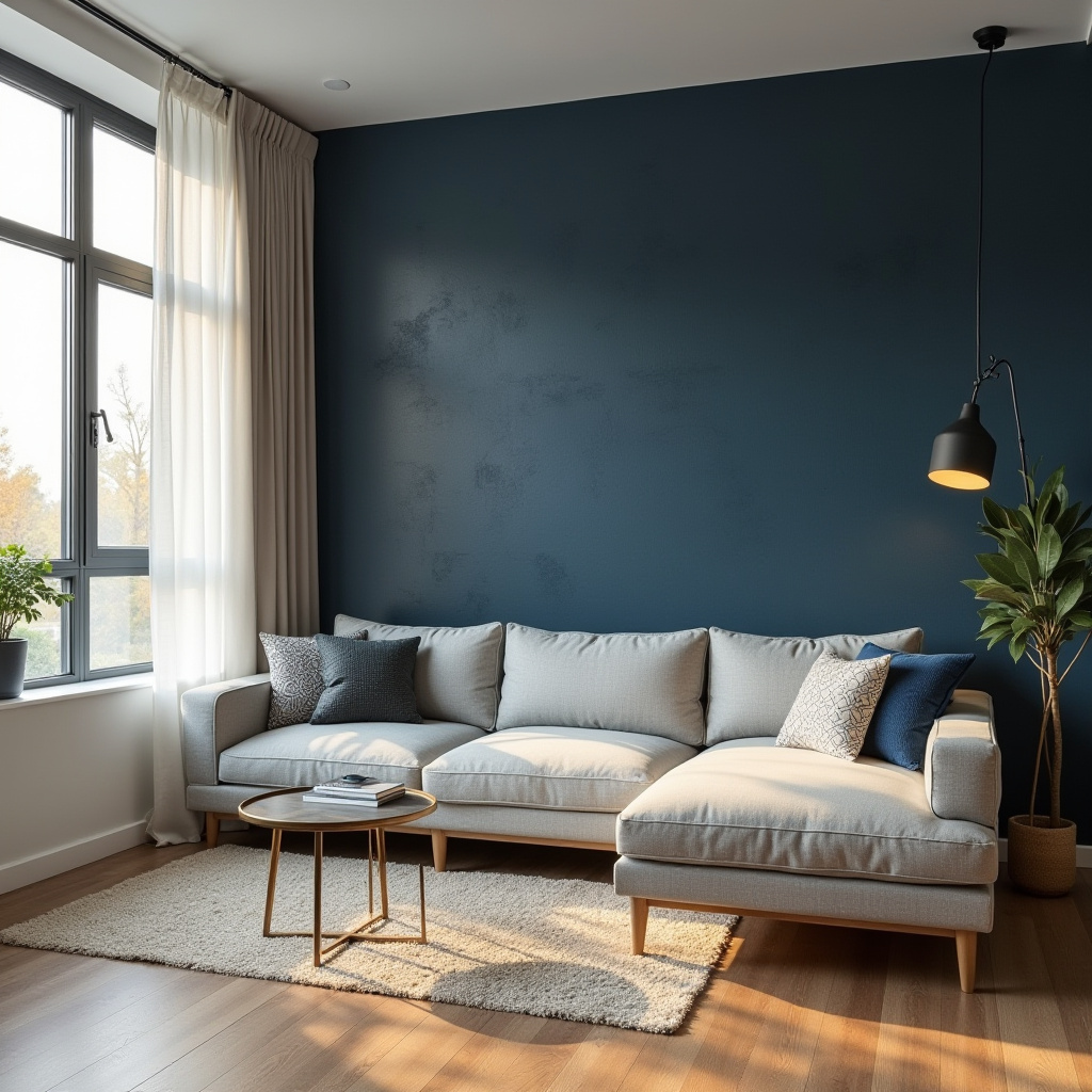 blue feature wall living room 2