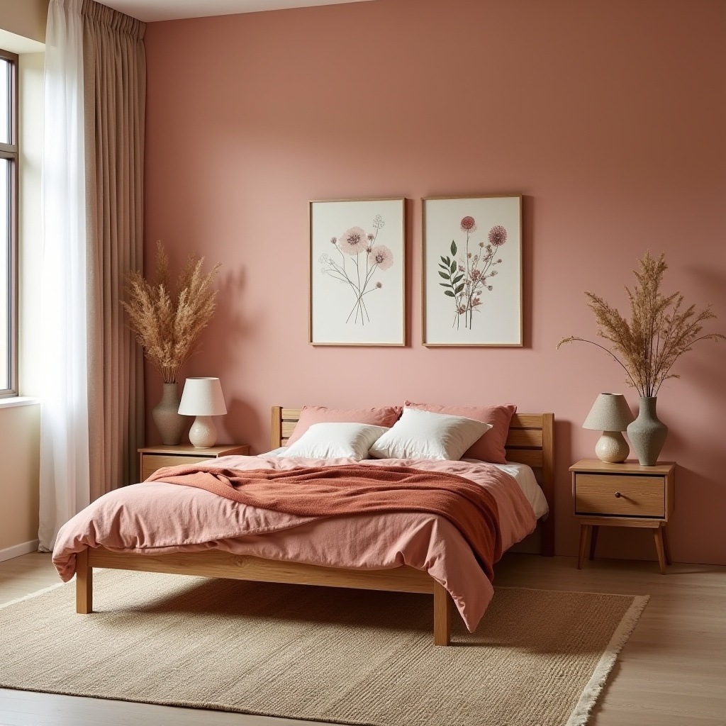 earthy pink bedroom 37