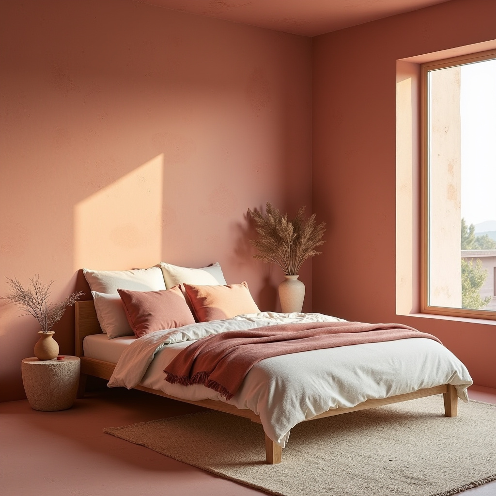 earthy pink bedroom 39