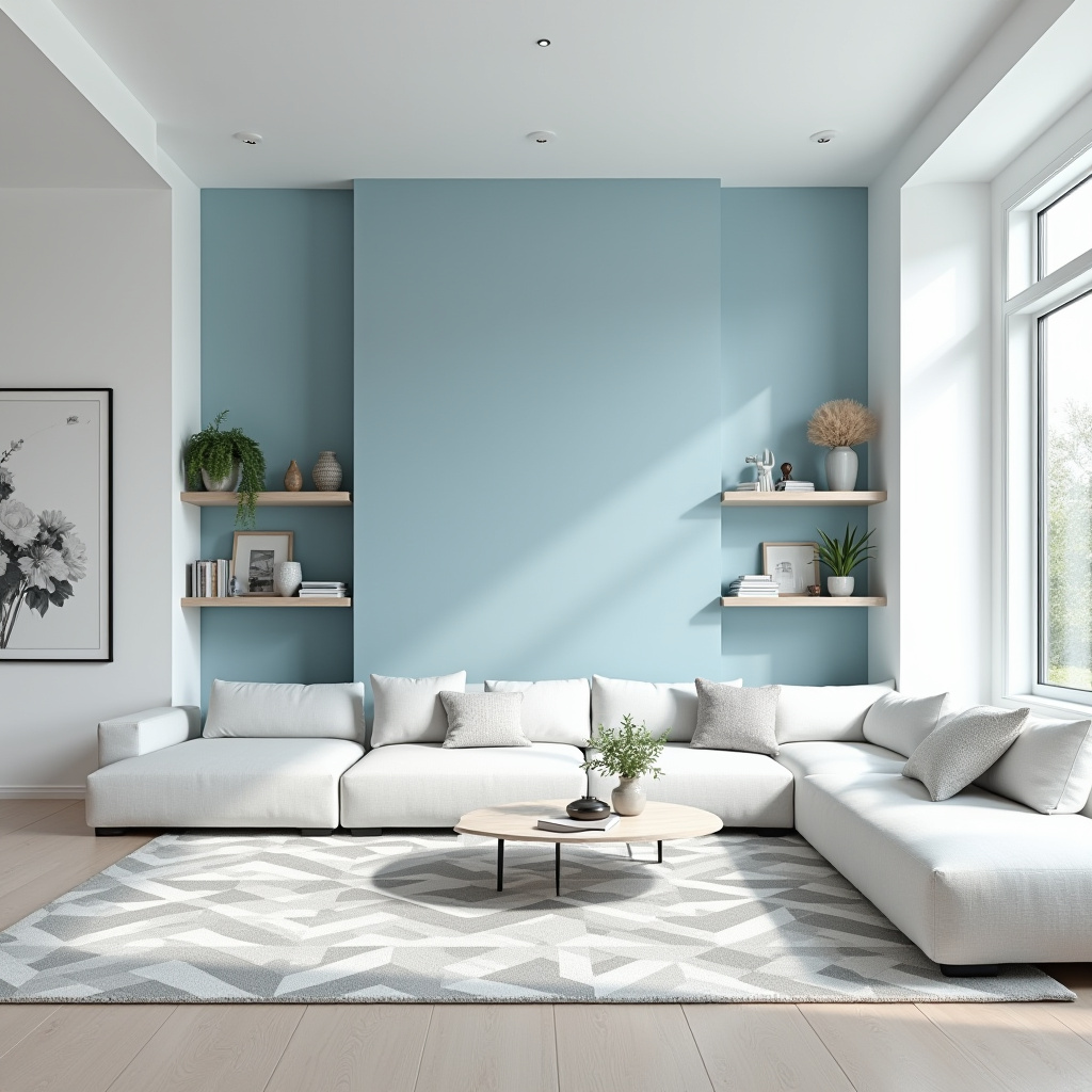 light blue accent wall living room 13