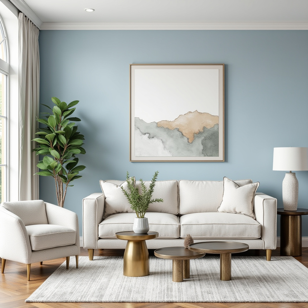 light blue accent wall living room 35