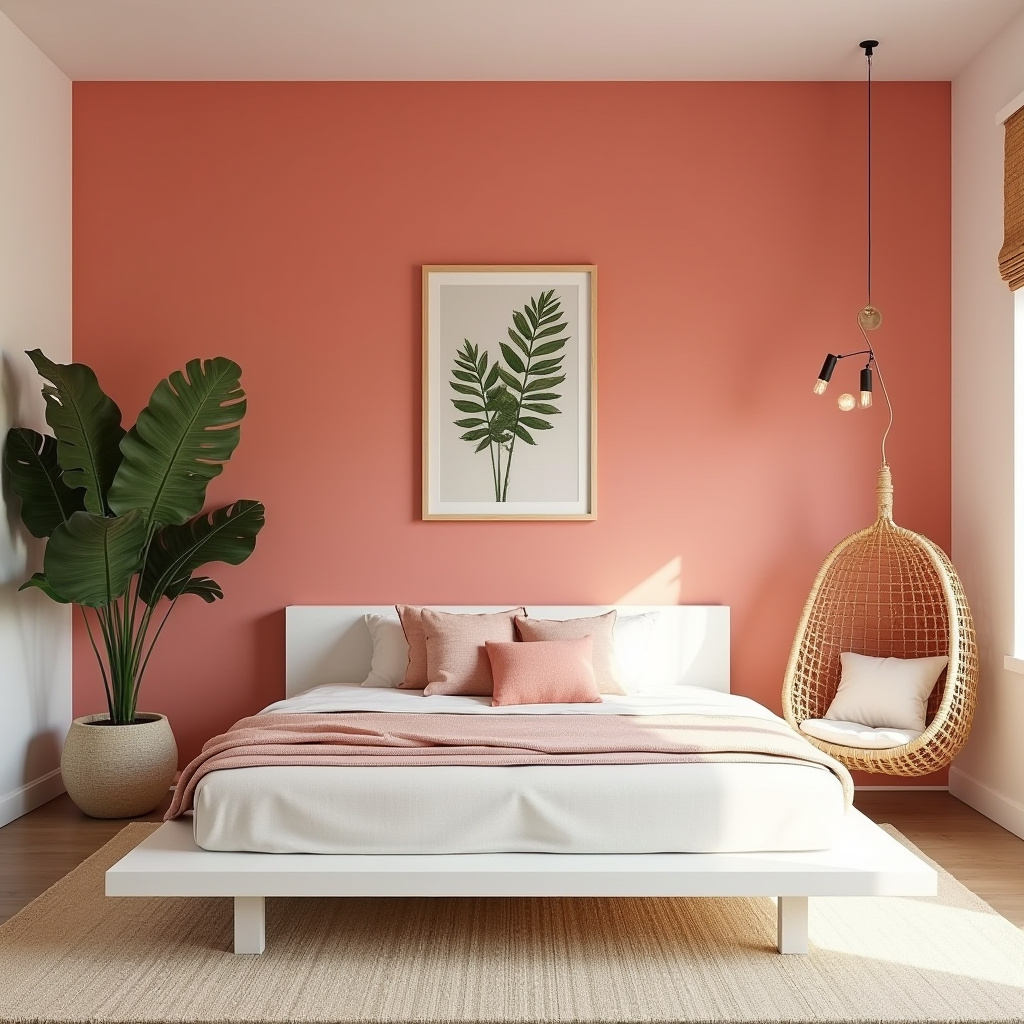 pink accent wall bedroom 17