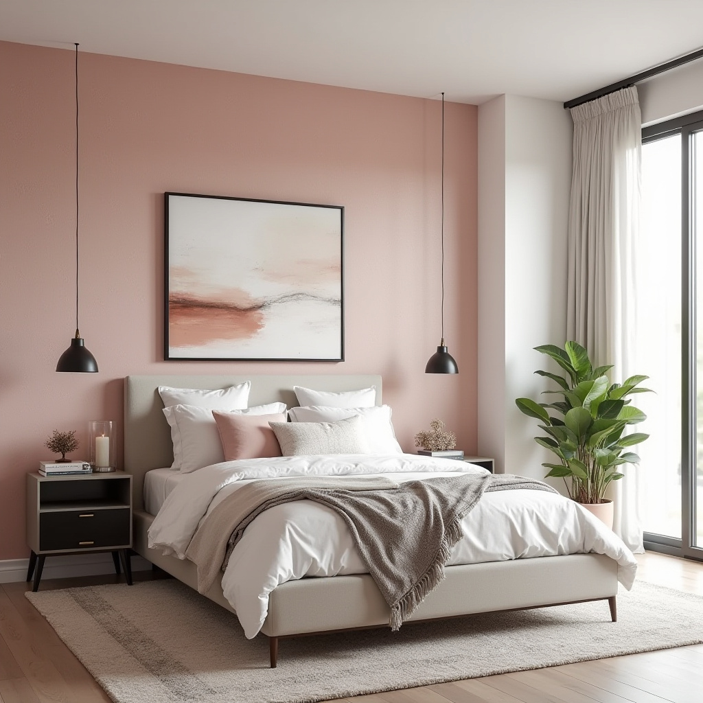 pink accent wall bedroom 33