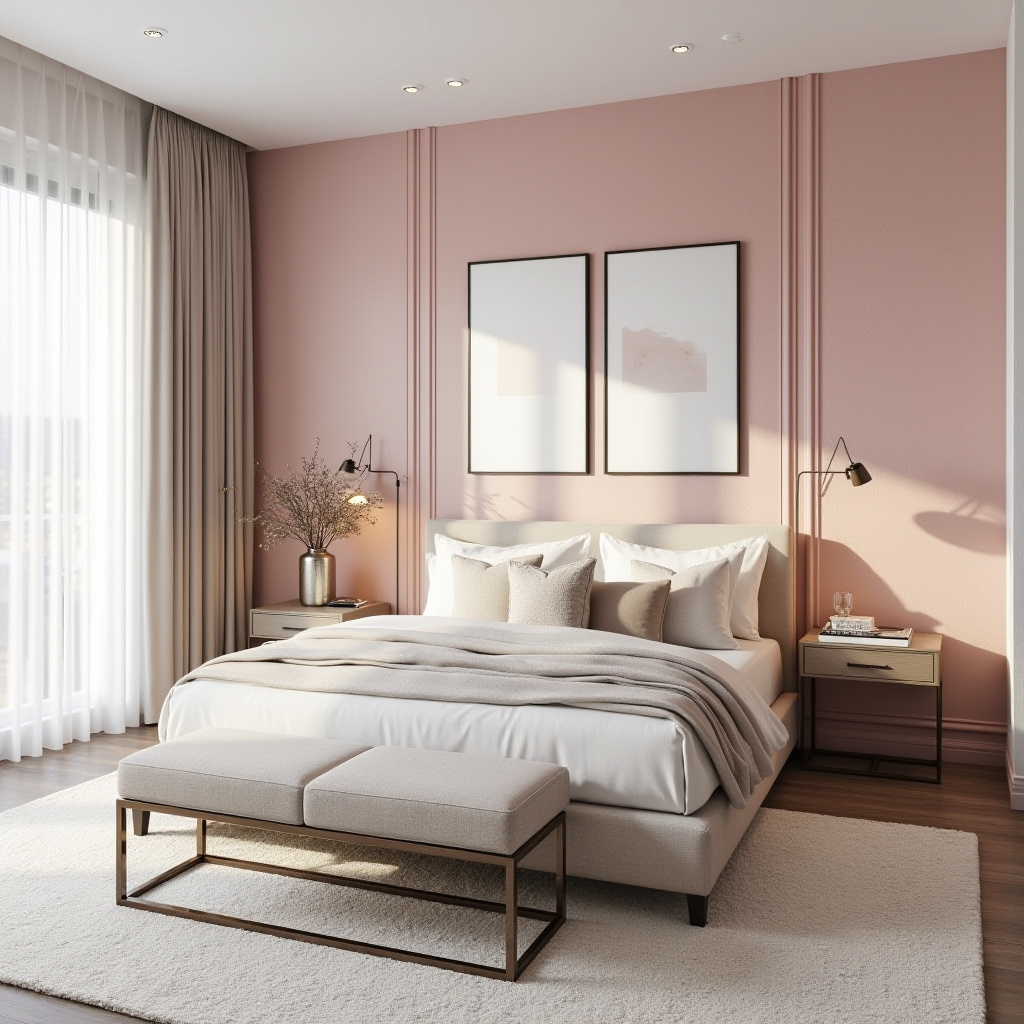 pink accent wall bedroom 34
