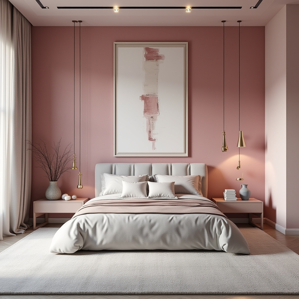 pink accent wall bedroom 7