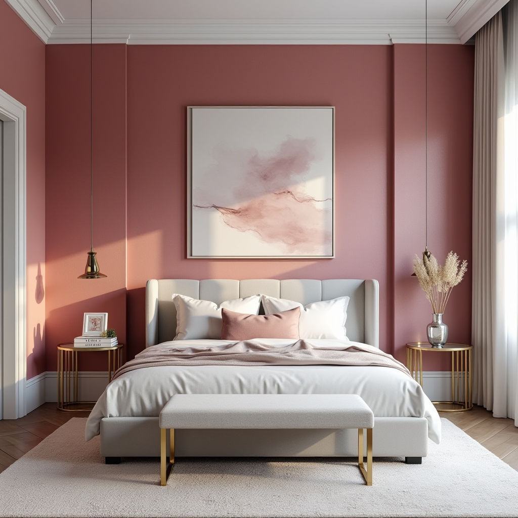 pink accent wall bedroom 8