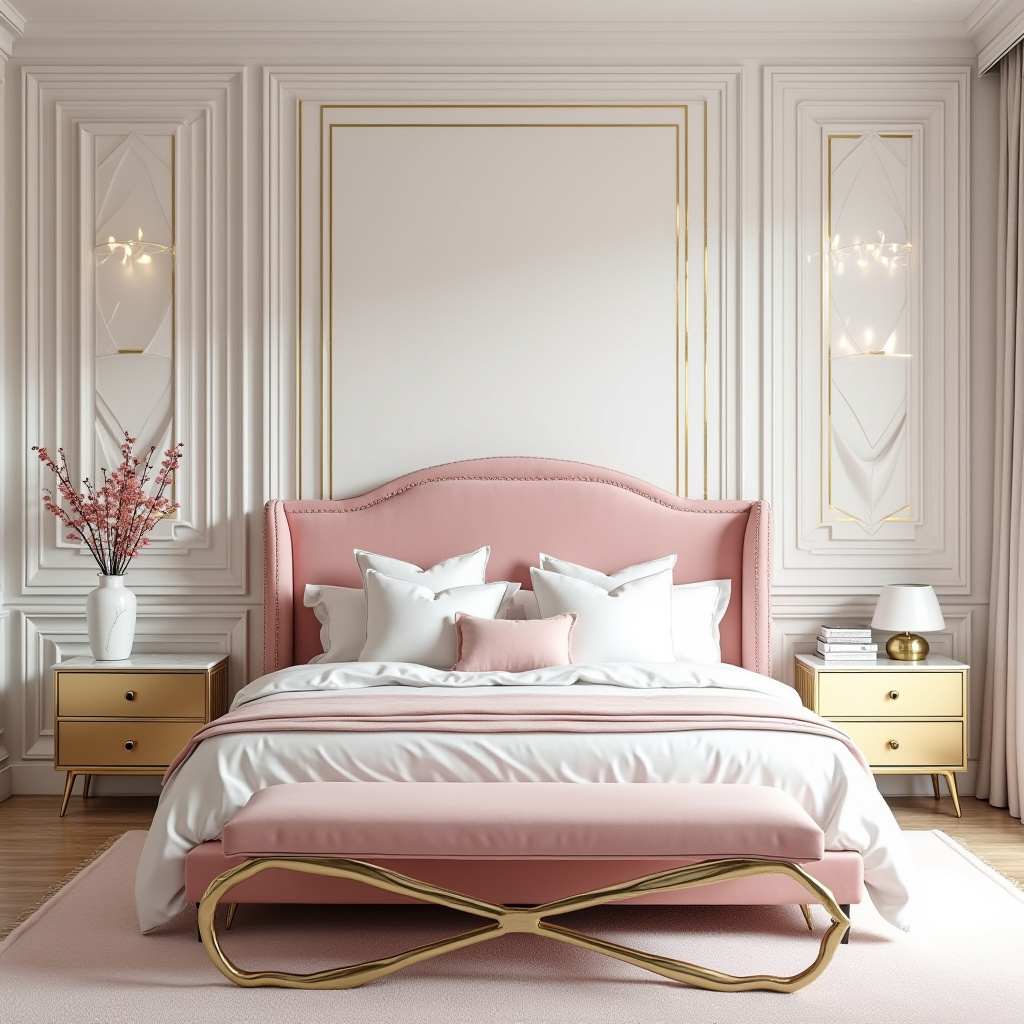 pink white and gold bedroom 11