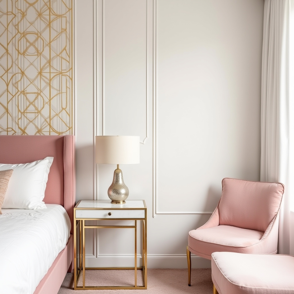 pink white and gold bedroom 12