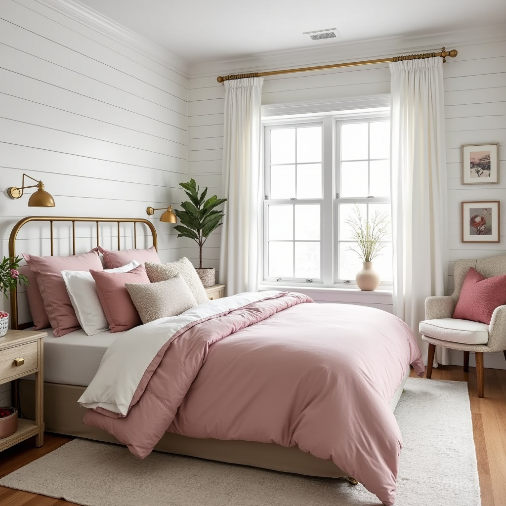 pink white and gold bedroom 16