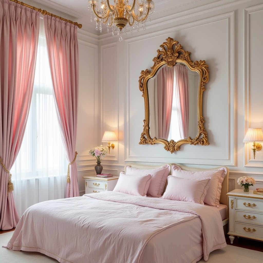 pink white and gold bedroom 19