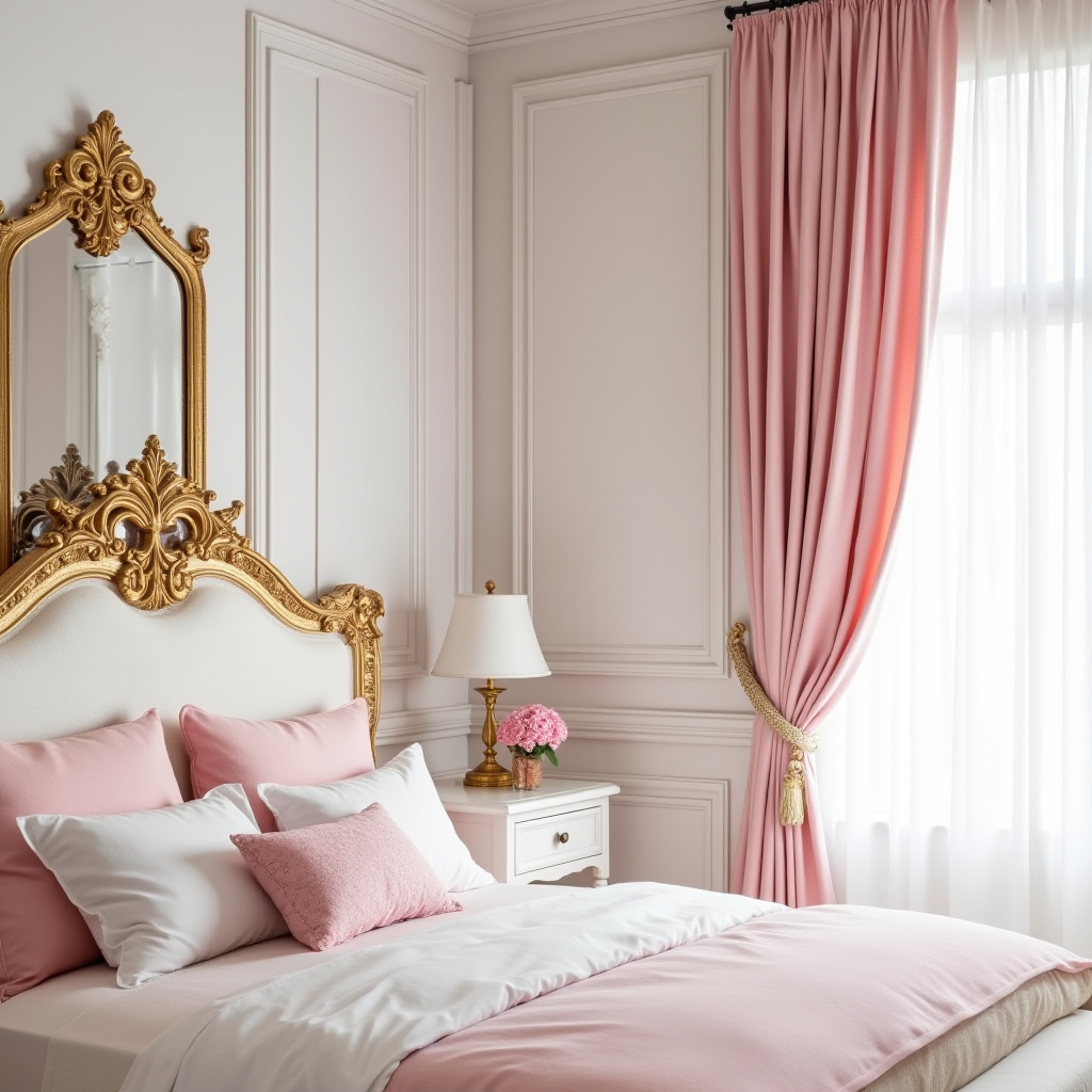 pink white and gold bedroom 20
