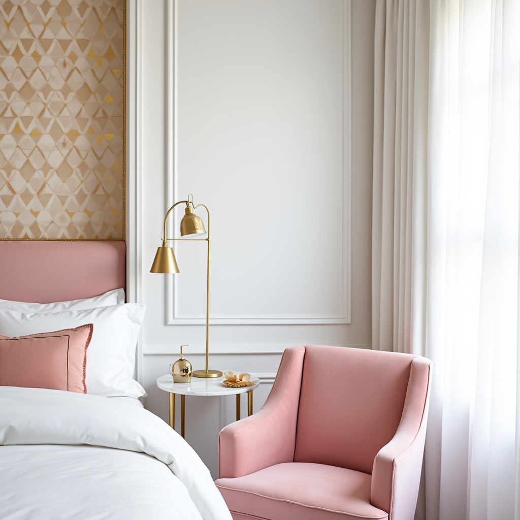 pink white and gold bedroom 22