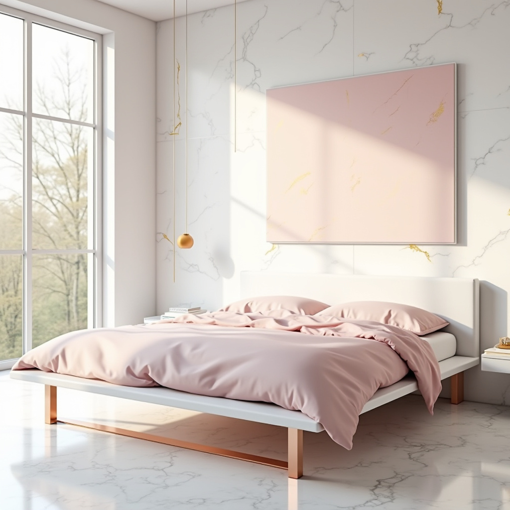 pink white and gold bedroom 3