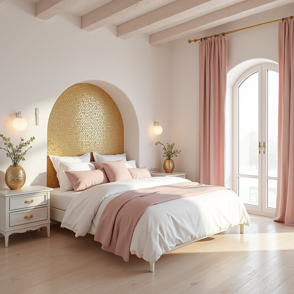 pink white and gold bedroom 32