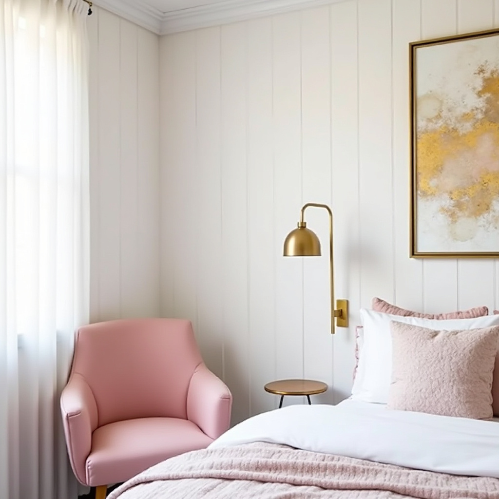 pink white and gold bedroom 35