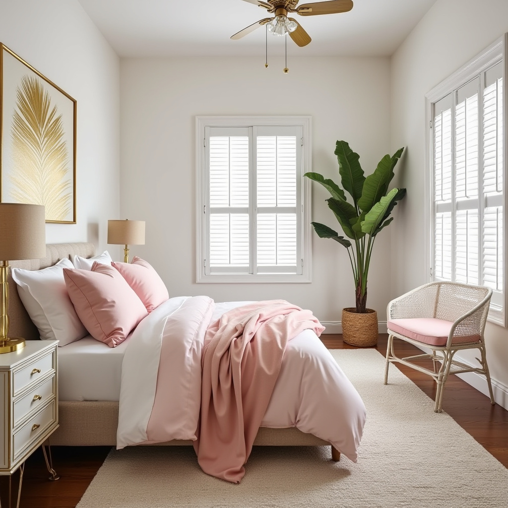 pink white and gold bedroom 38