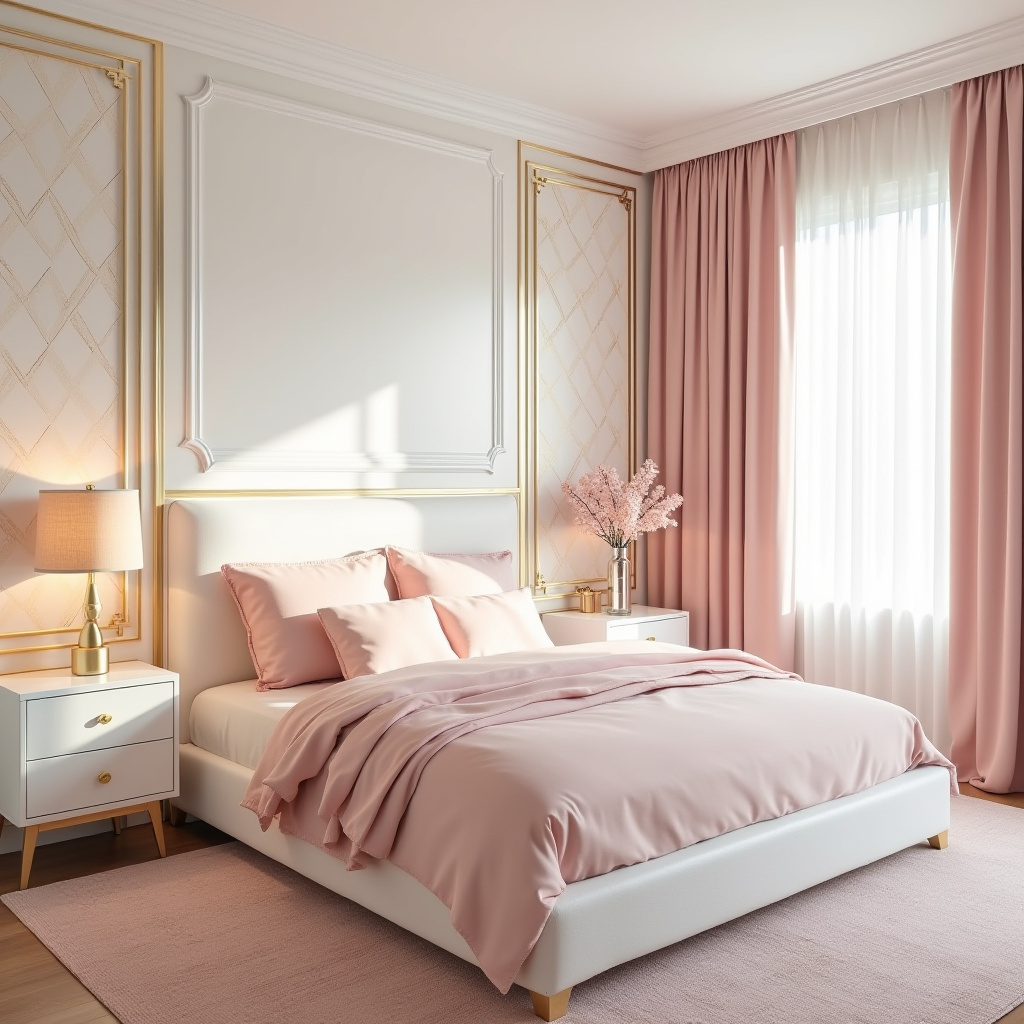 pink white and gold bedroom 40