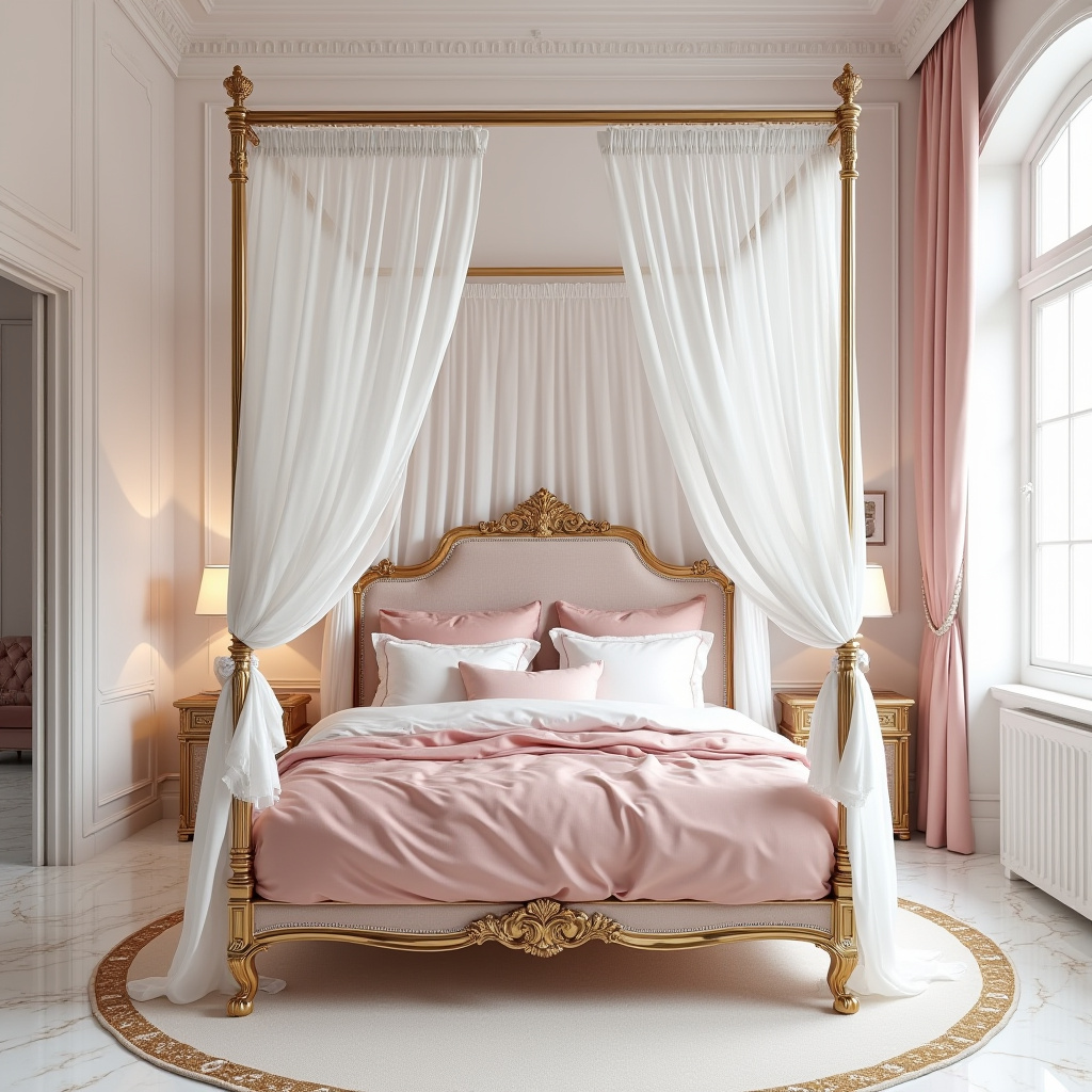 pink white and gold bedroom 8