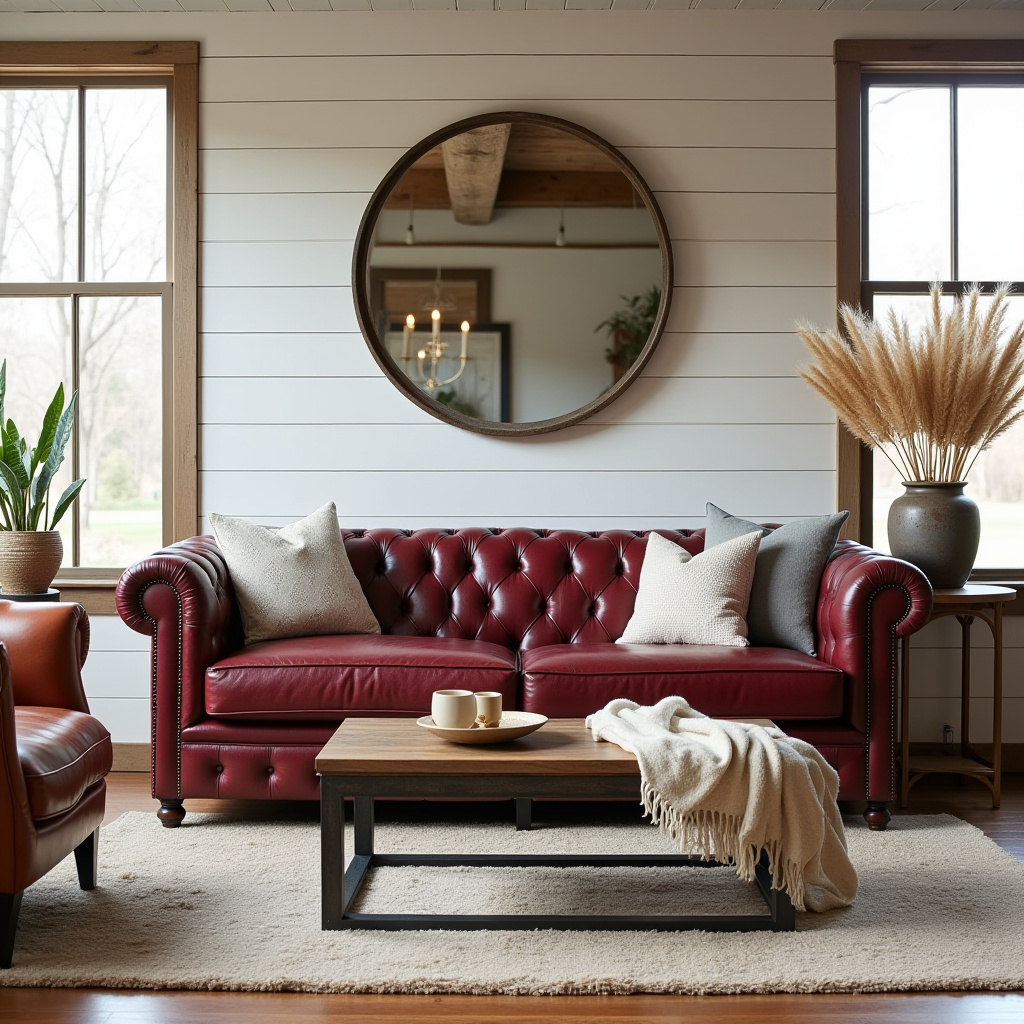 red couch living room 14
