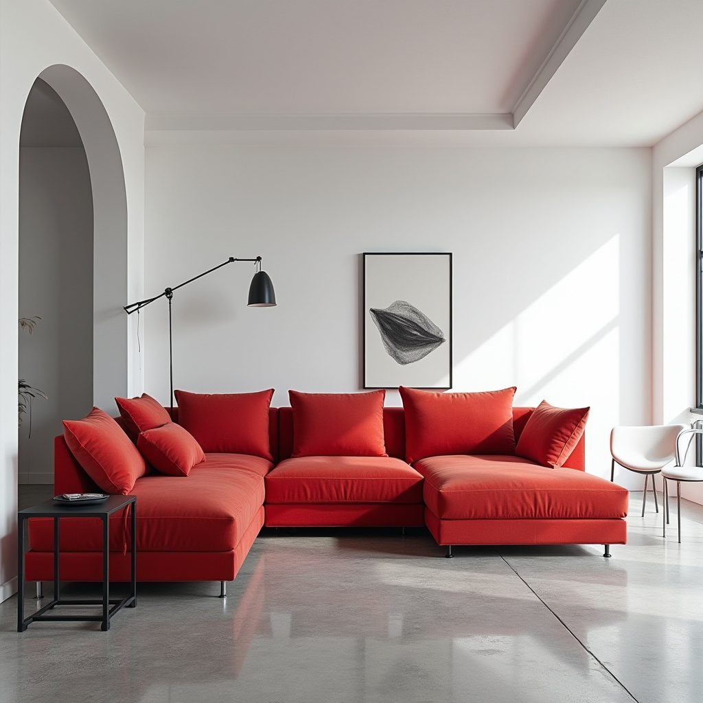 red couch living room 16