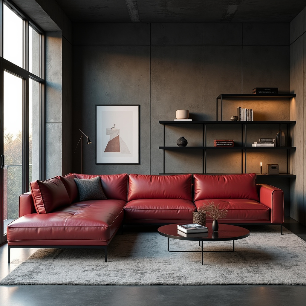 red couch living room 24