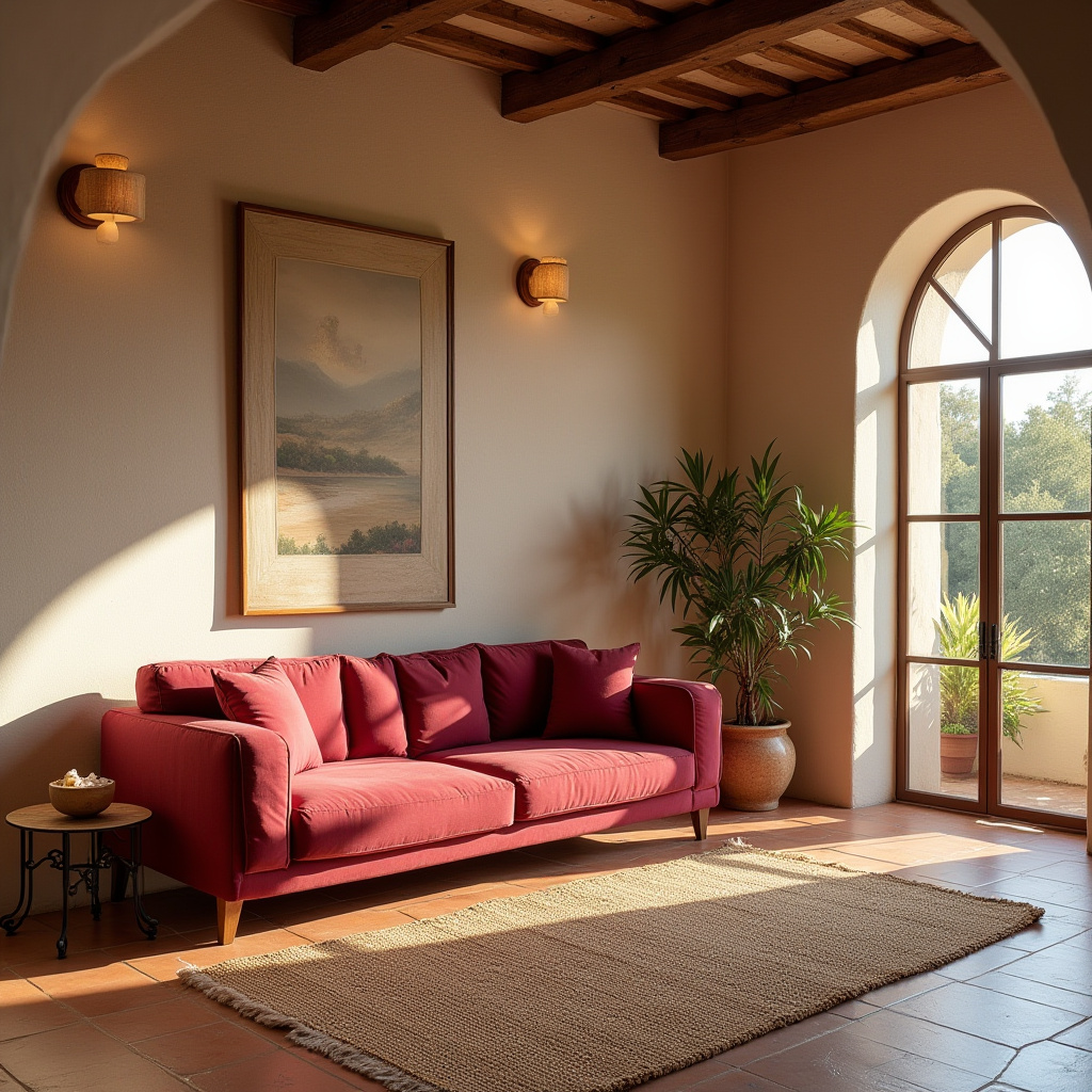 red couch living room 30