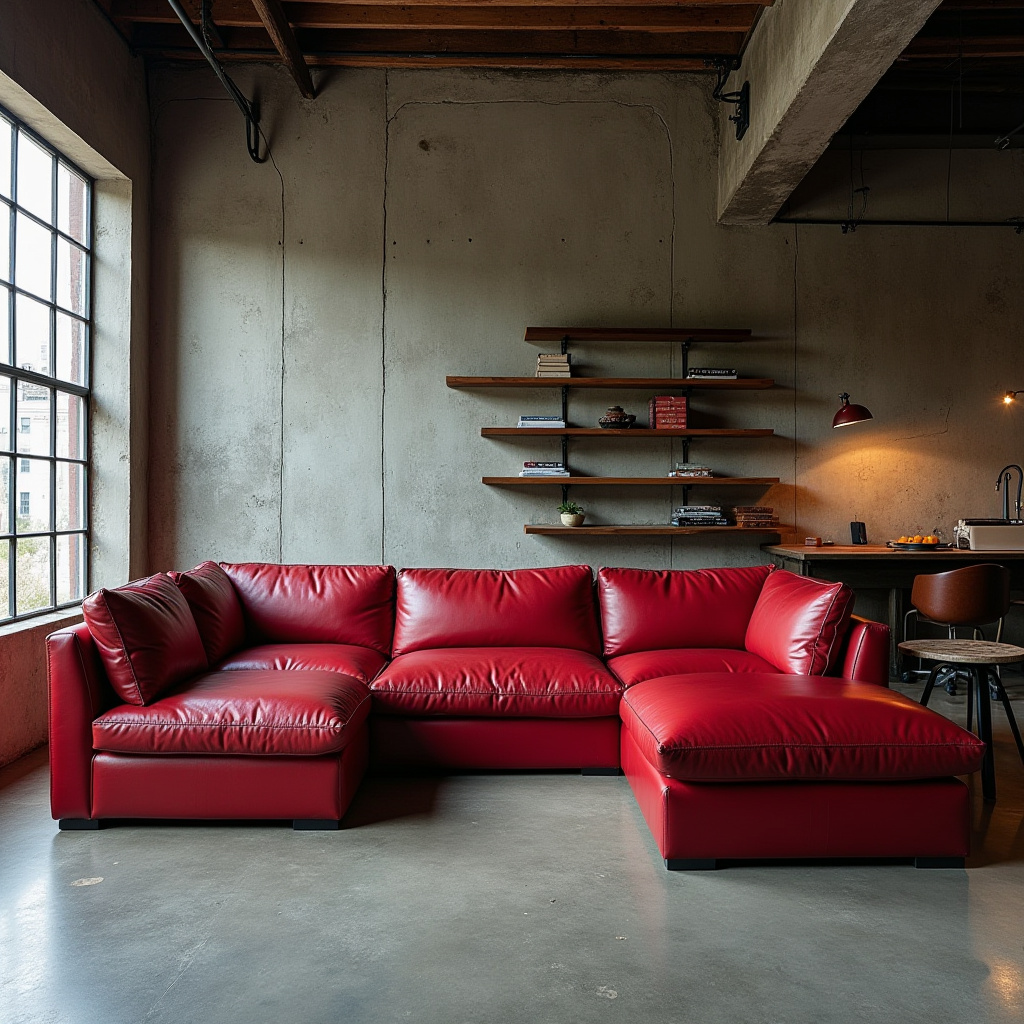 red couch living room 6