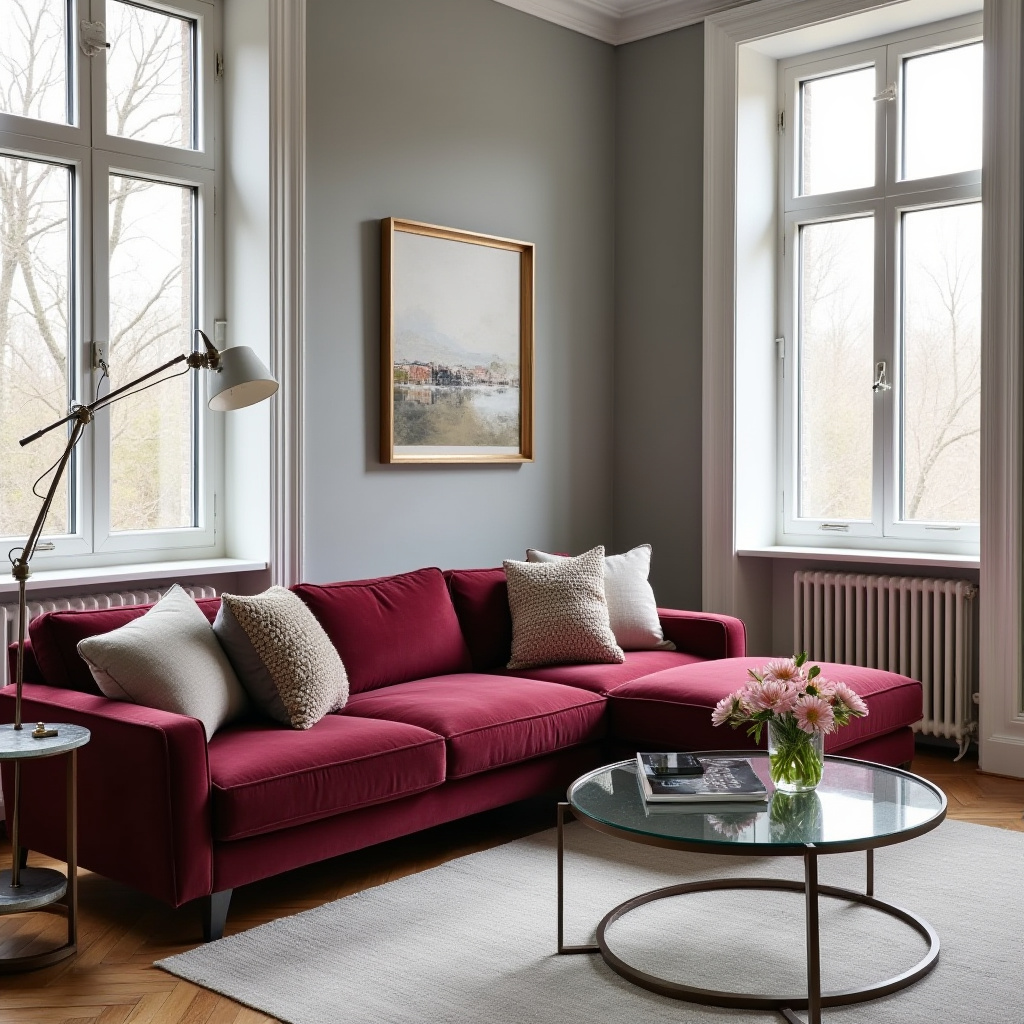 red couch living room 8