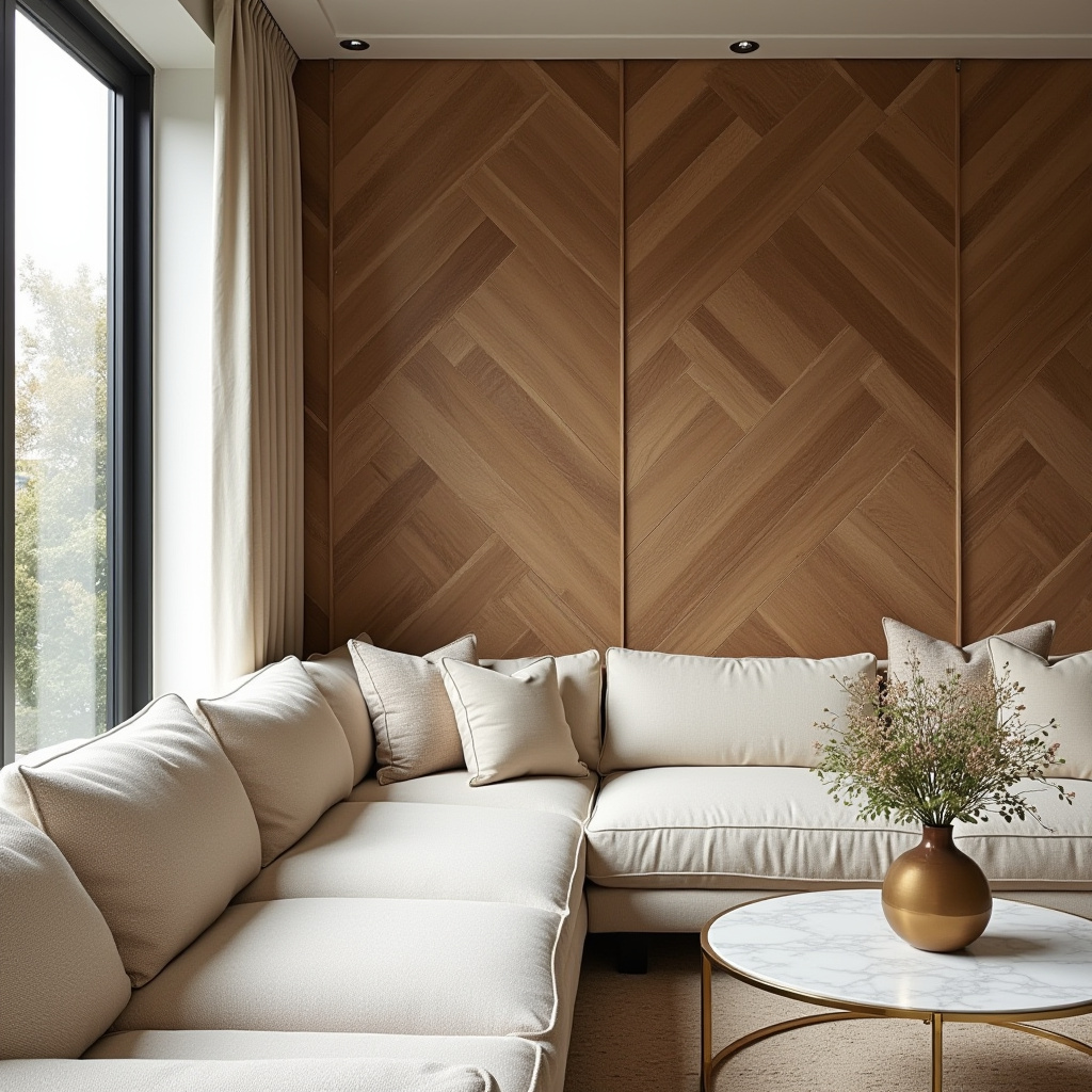 wood panel accent wall living room 15