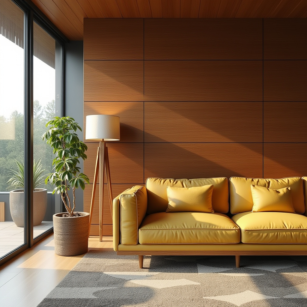 wood panel accent wall living room 20