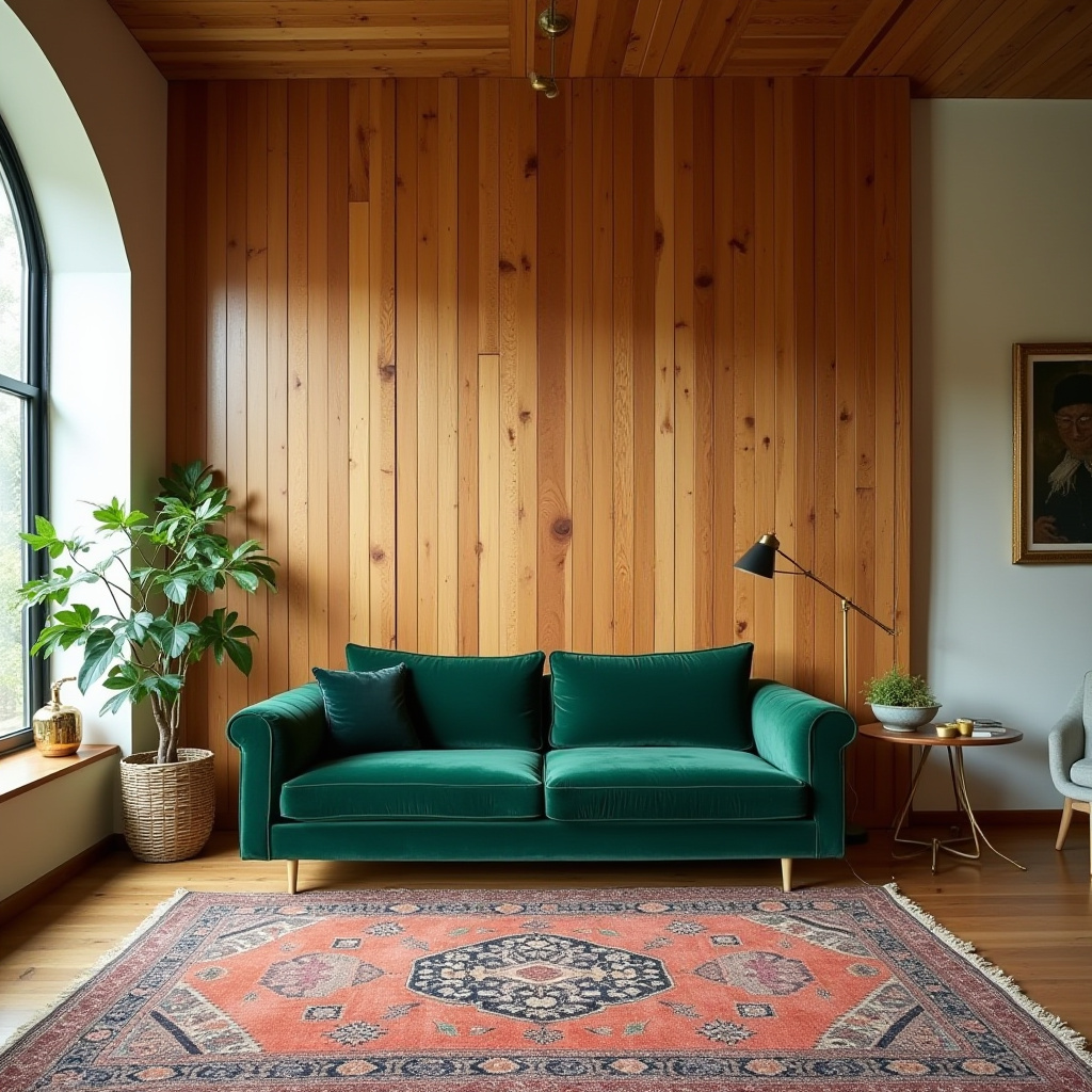 wood panel accent wall living room 23