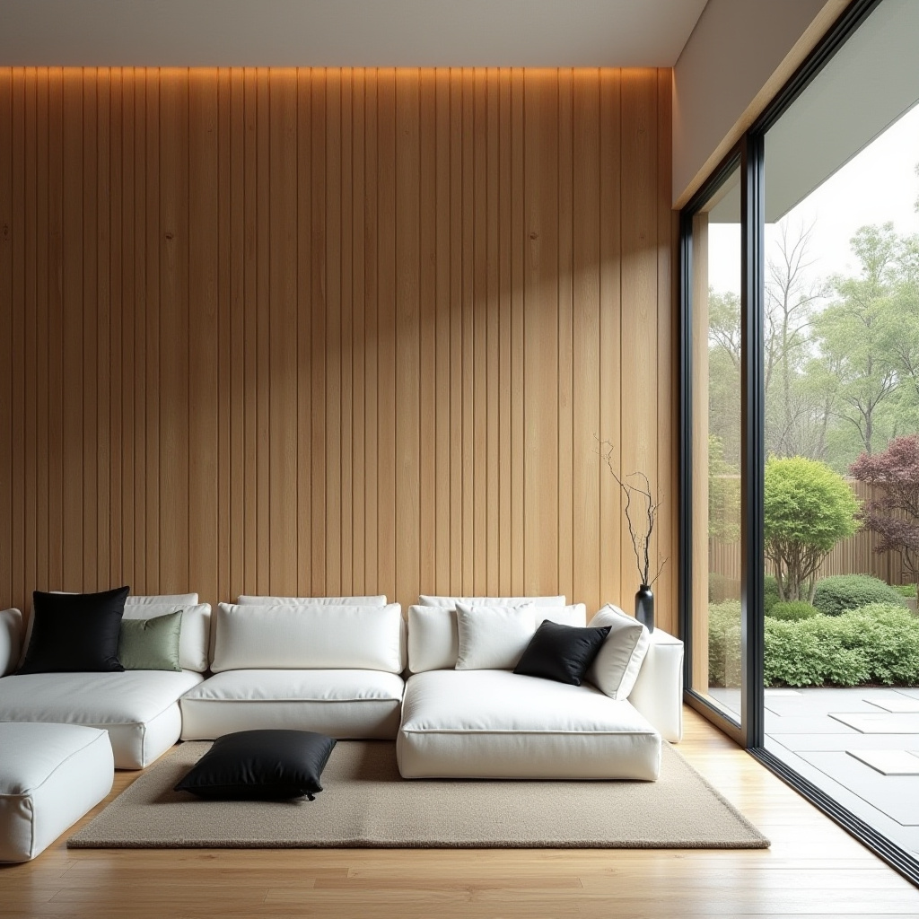 wood panel accent wall living room 40