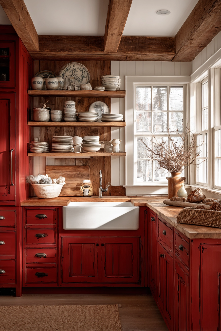 Red Kitchen Cabinets 7