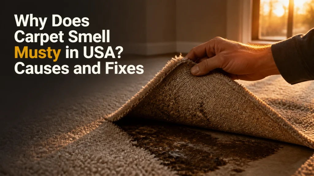why does carpet smell musty in usa